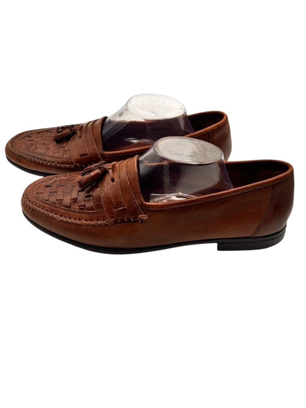 Oleg Cassini 11.5 Genuine Leather Tassel Loafers Woven Design Slip-On Style Brow